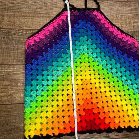Handcrafted Crochet Halter Top Rainbow Granny Acrylic Yarn Art Handmade Knit - Picture 15 of 16